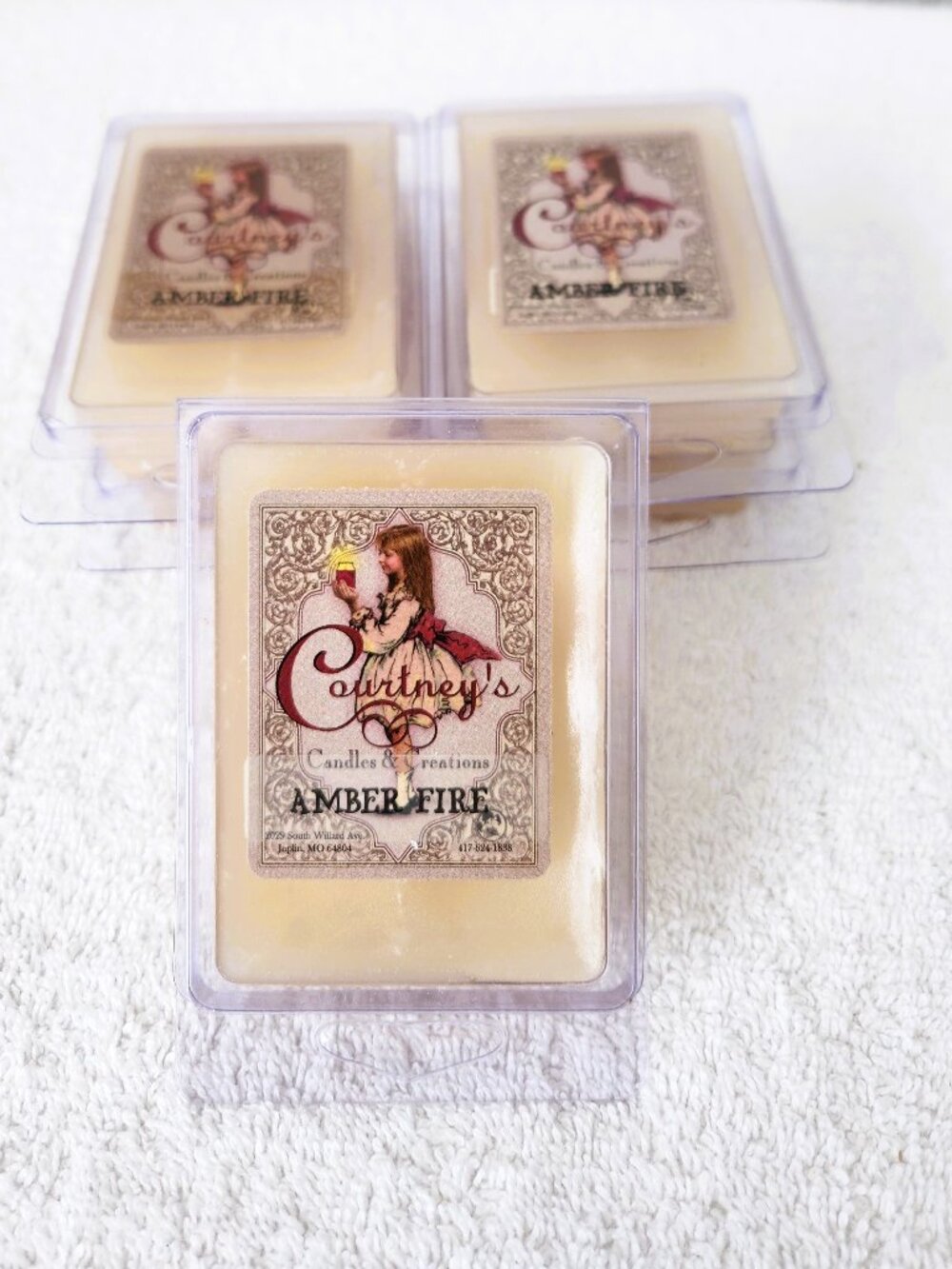 Courtney's Candles Amber Fire Wax Melts Clamshell Lot of 5 Handmade Soy Blend